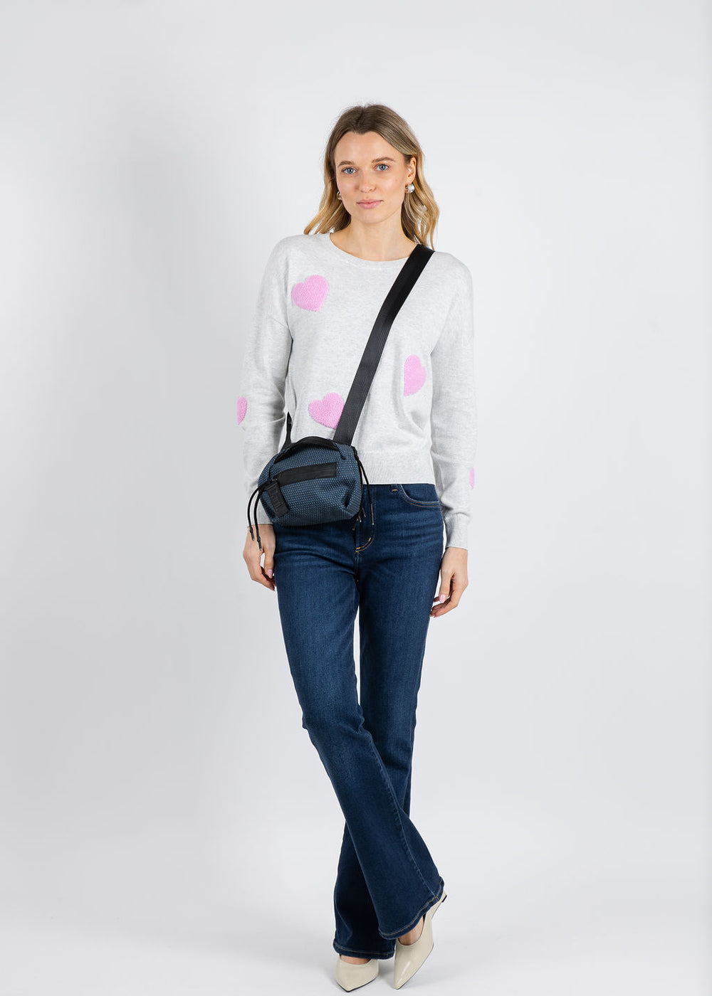 J Society Sam All Over Heart Sweater in Cloud/Bubblegum available at Barbara Katz