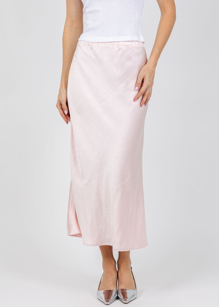 J Society Satin Long Skirt in Blush available at Barbara Katz