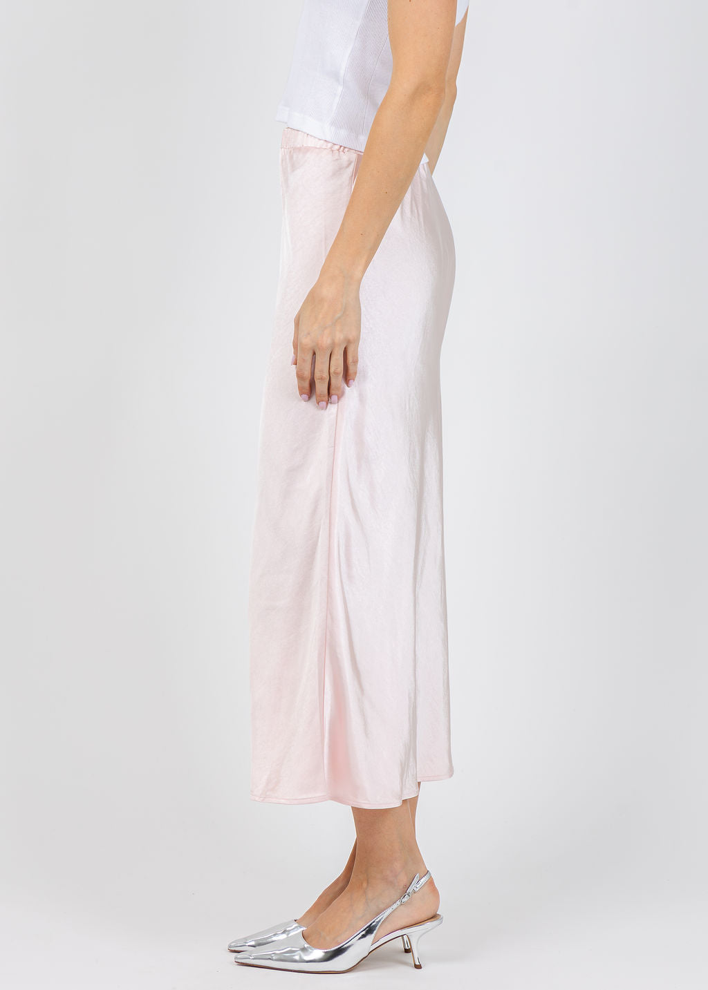 J Society Satin Long Skirt in Blush available at Barbara Katz