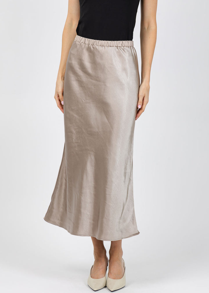 J Society Satin Long Skirt in Cappuccino available at Barbara Katz