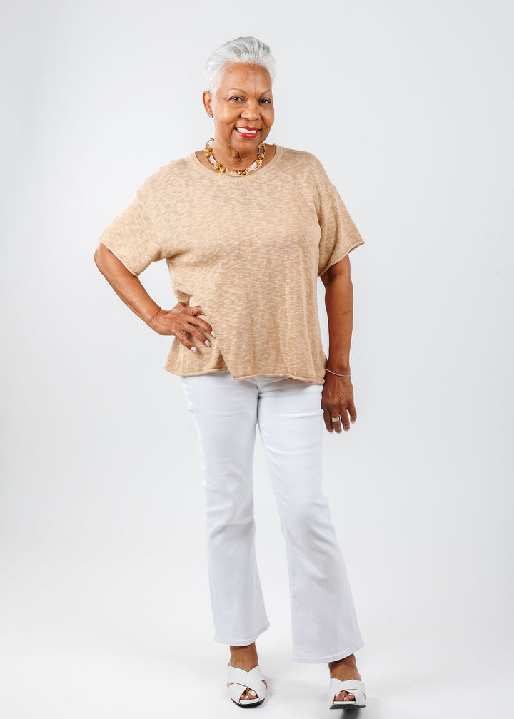 J Society Short Sleeve Boxy Tee in Almond available at Barbara Katz