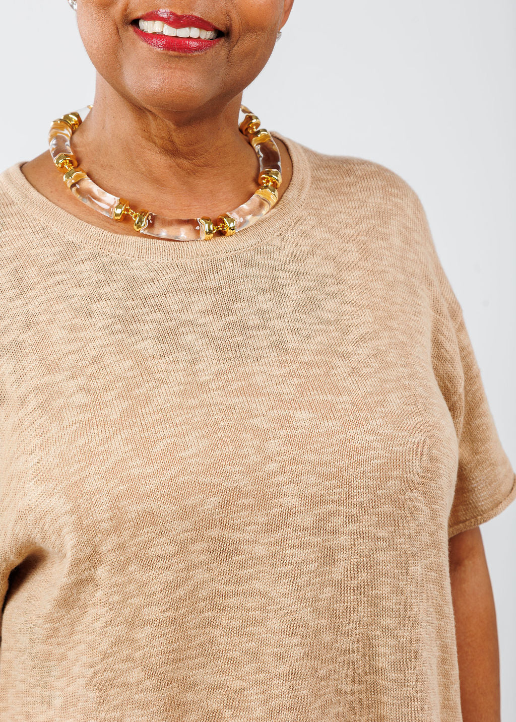 J Society Short Sleeve Boxy Tee in Almond available at Barbara Katz