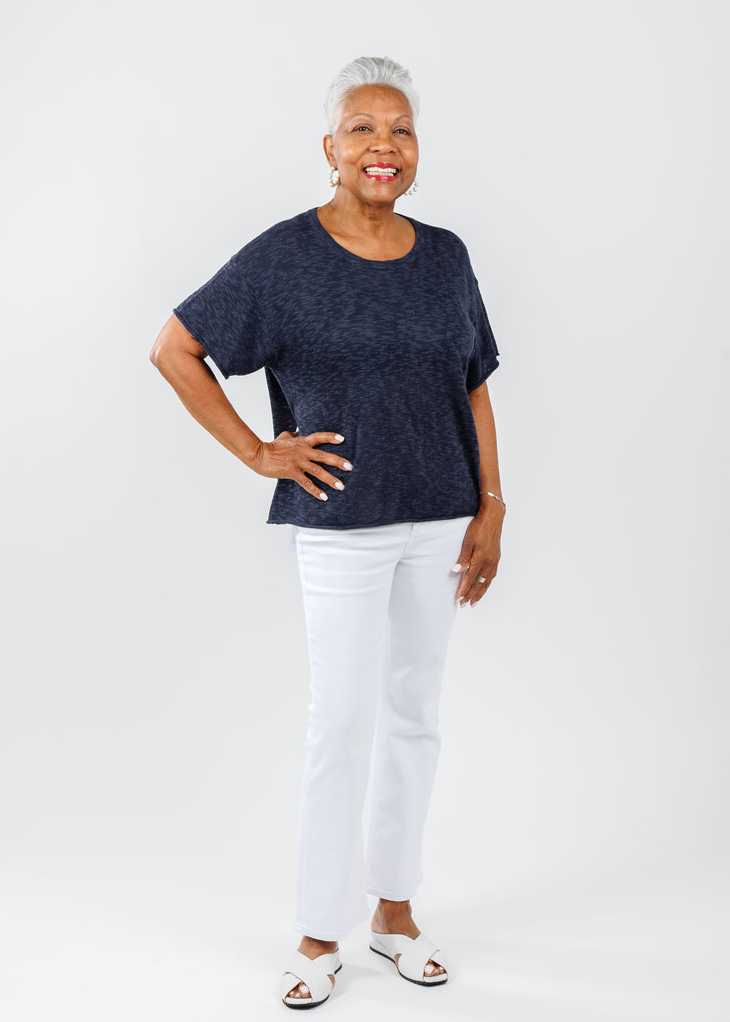 J Society Short Sleeve Boxy Tee in Navy available at Barbara Katz