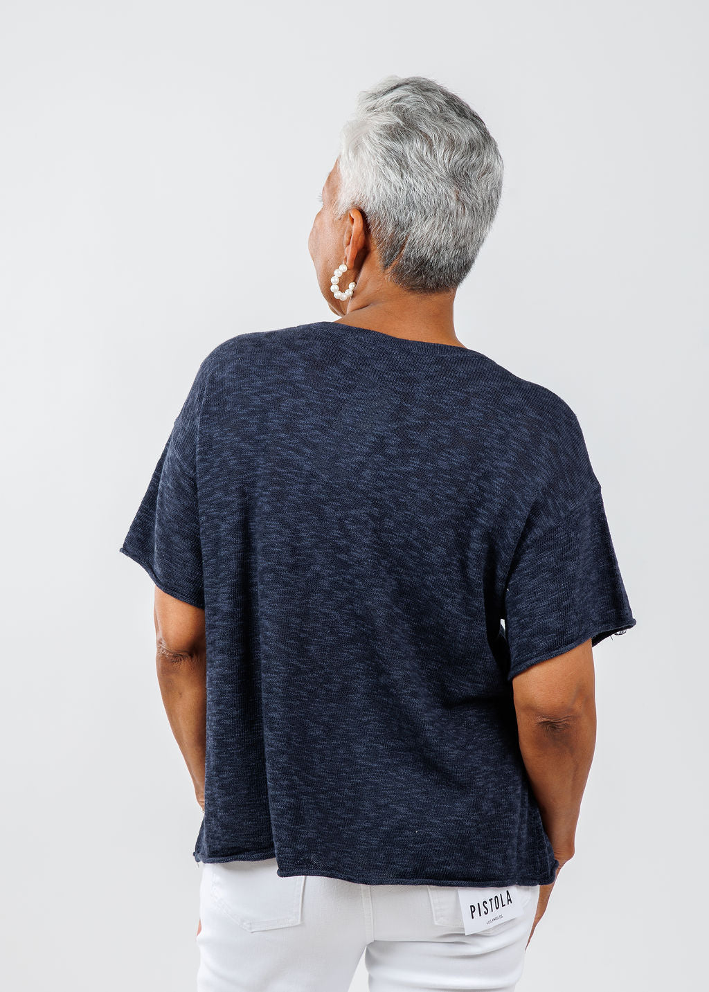 J Society Short Sleeve Boxy Tee in Navy available at Barbara Katz