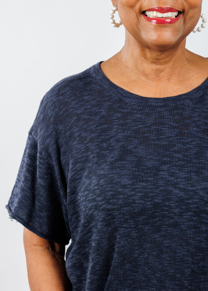 J Society Short Sleeve Boxy Tee in Navy available at Barbara Katz