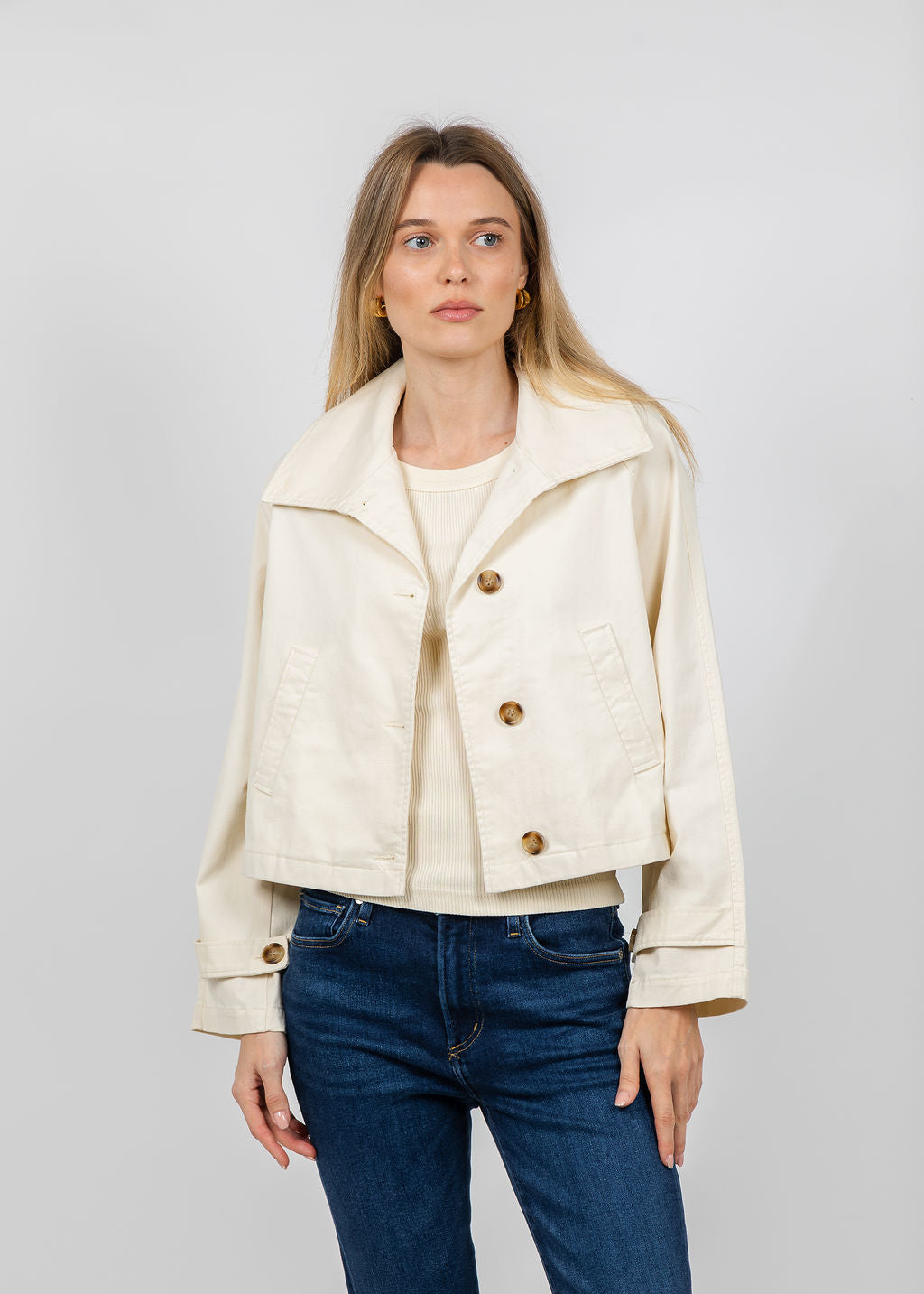 J Society Short Trench Coat in Ecru available at Barbara Katz