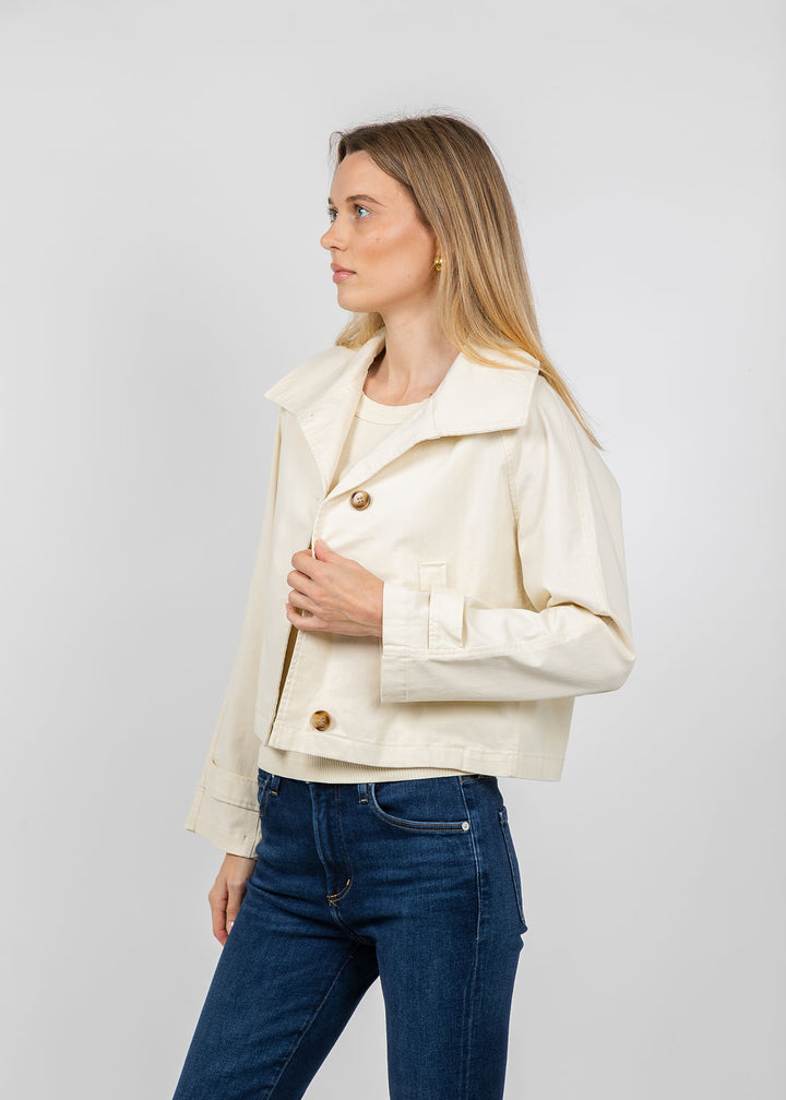 J Society Short Trench Coat in Ecru available at Barbara Katz
