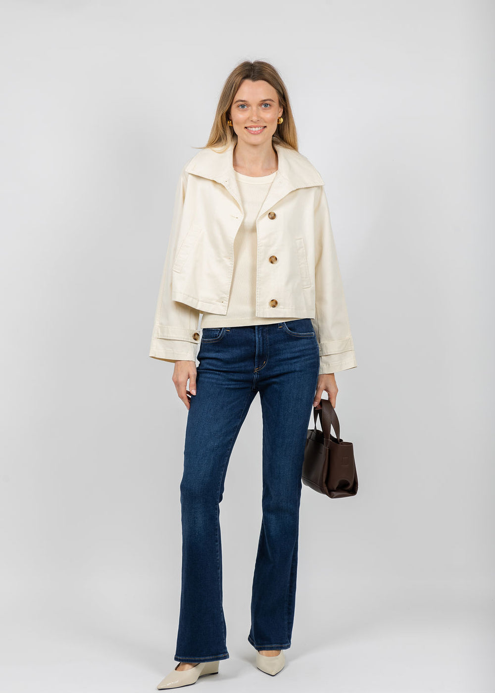 J Society Short Trench Coat in Ecru available at Barbara Katz