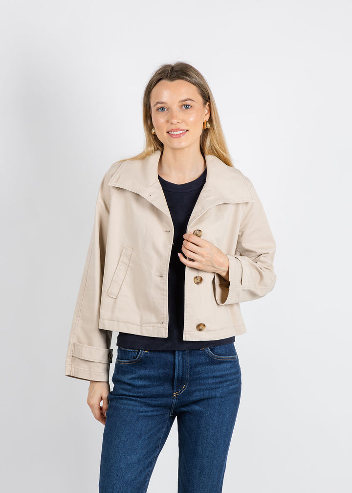 J Society Short Trench Coat in Khaki available at Barbara Katz