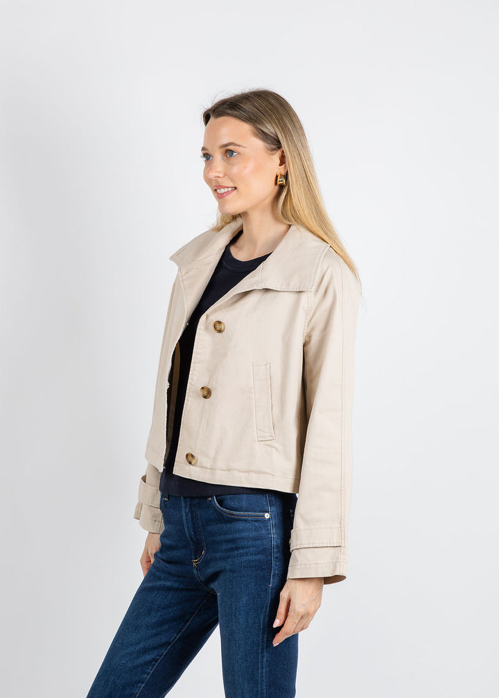 J Society Short Trench Coat in Khaki available at Barbara Katz