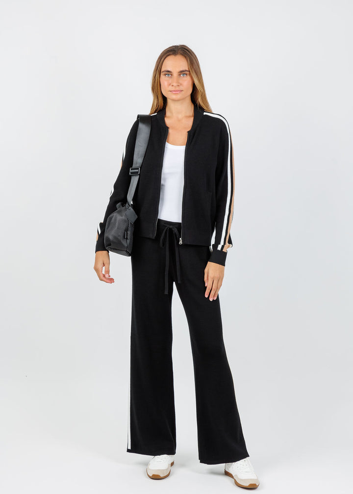 J Society Side Stripe Zip Up Sweater in Black paired with matching Side Stripe Pants available at Barbara Katz