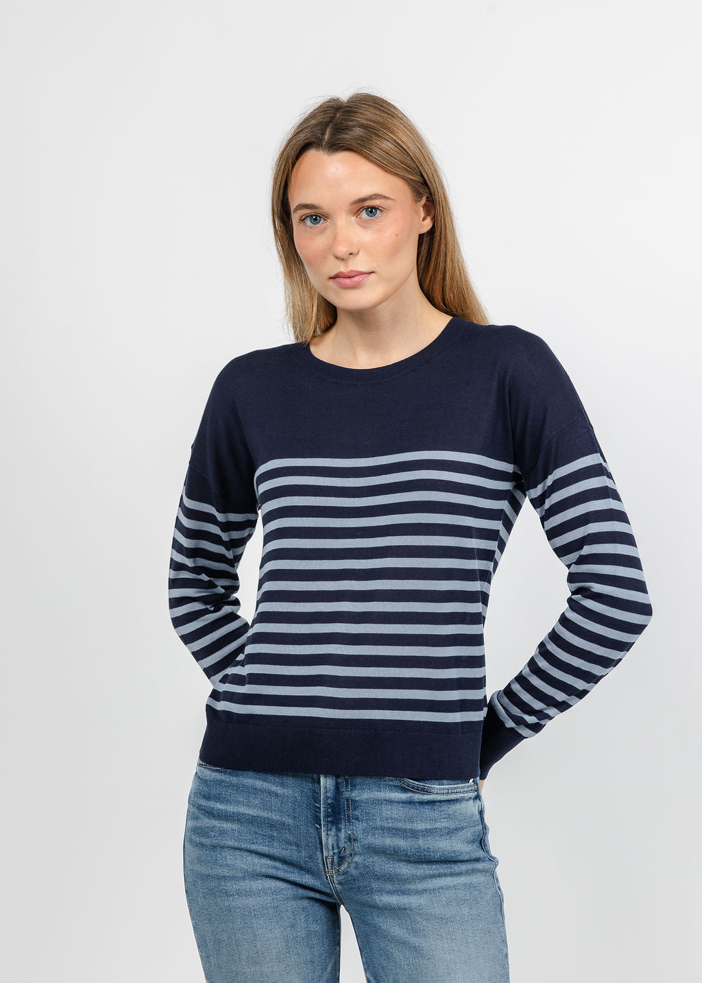 J Society Stripe Long Sleeve Tee in Navy/Blue available at Barbara Katz
