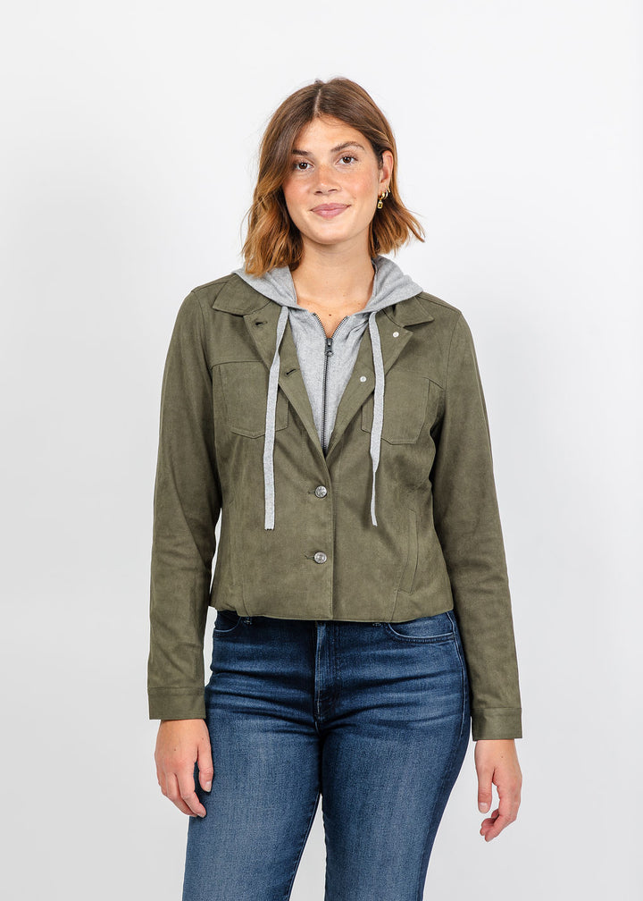 J Society Suede Jacket With Dickey - Military available at Barbara Katz