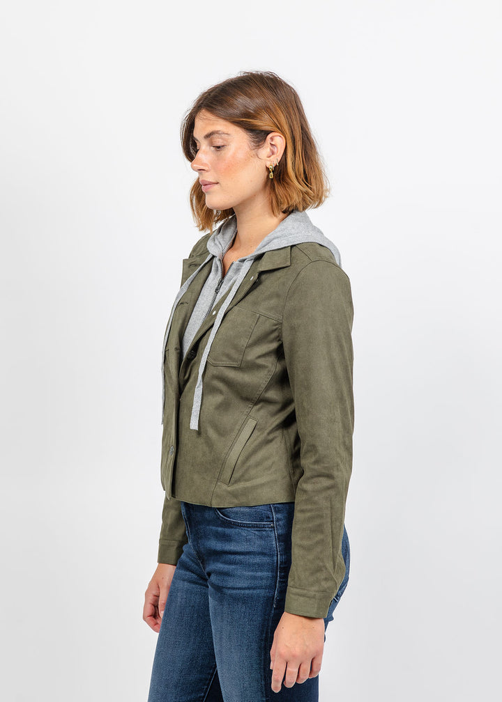 J Society Suede Jacket With Dickey - Military available at Barbara Katz