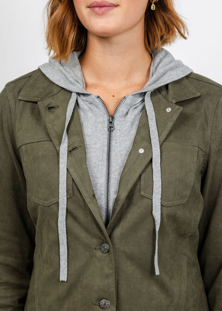 J Society Suede Jacket With Dickey - Military available at Barbara Katz
