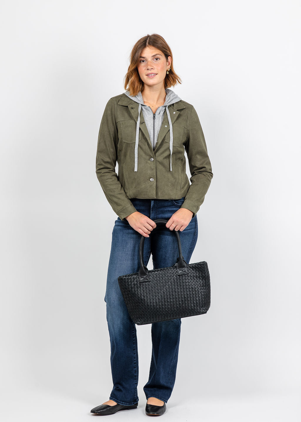 J Society Suede Jacket With Dickey - Military available at Barbara Katz