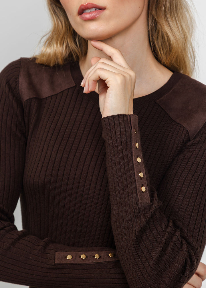 J Society Suede Shoulder Patch Top in Coffee Bean available at Barbara Katz