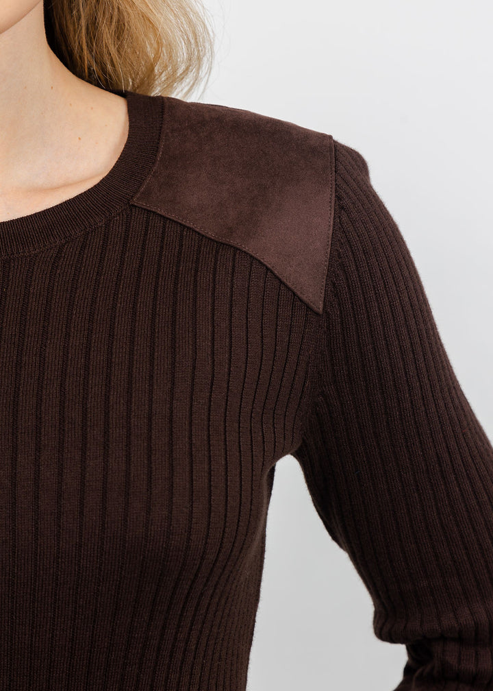 J Society Suede Shoulder Patch Top in Coffee Bean available at Barbara Katz