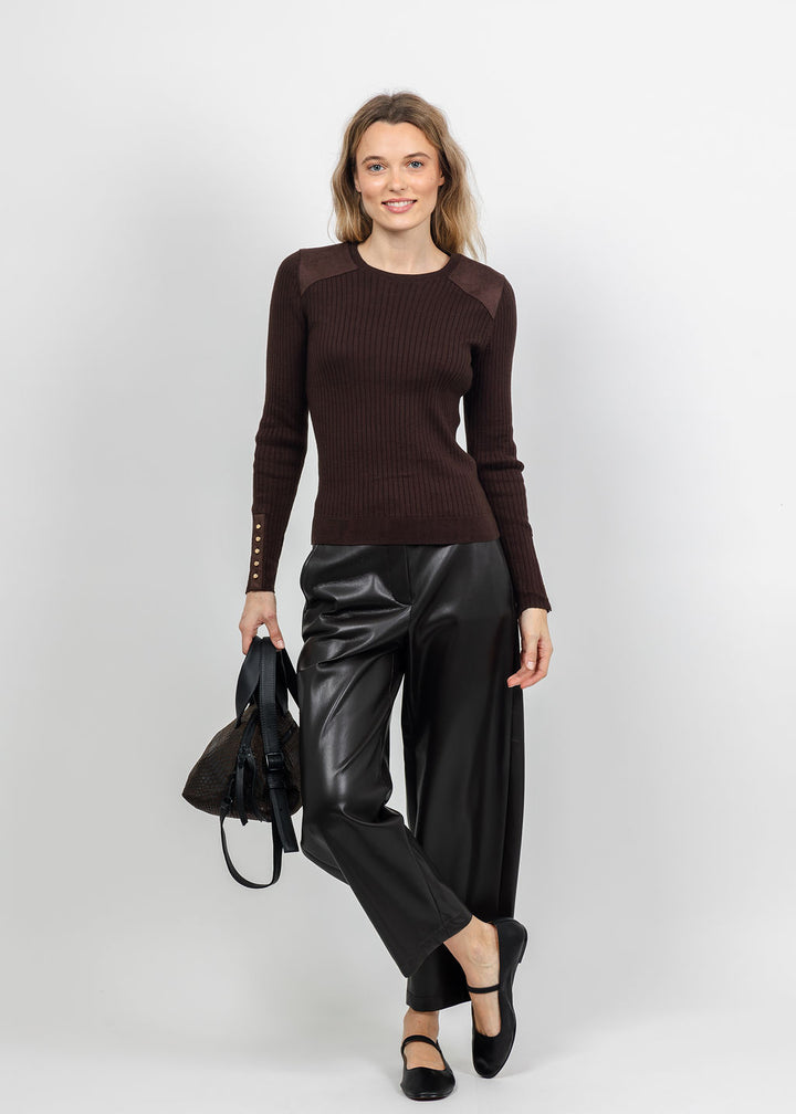 J Society Suede Shoulder Patch Top in Coffee Bean available at Barbara Katz