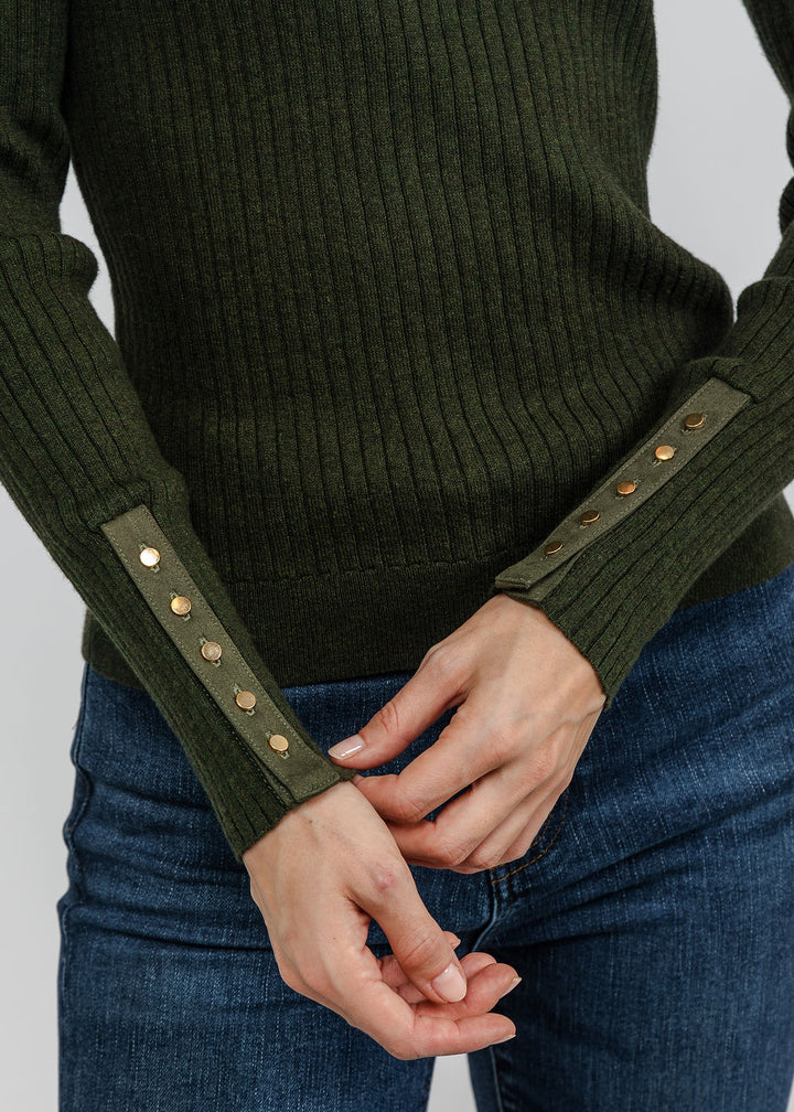 J Society Suede Shoulder Patch Top in Military available at Barbara Katz
