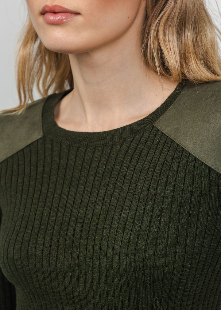 J Society Suede Shoulder Patch Top in Military available at Barbara Katz