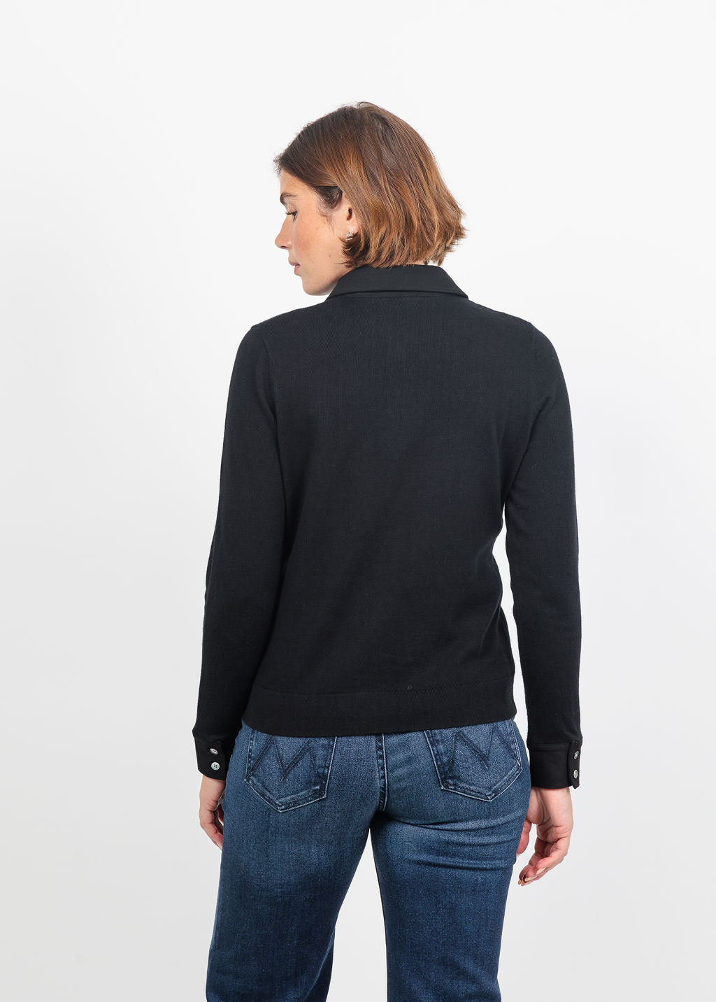 J Society Suede Trim Button Down in Black available at Barbara Katz