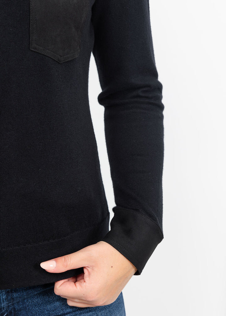J Society Suede Trim Button Down in Black available at Barbara Katz
