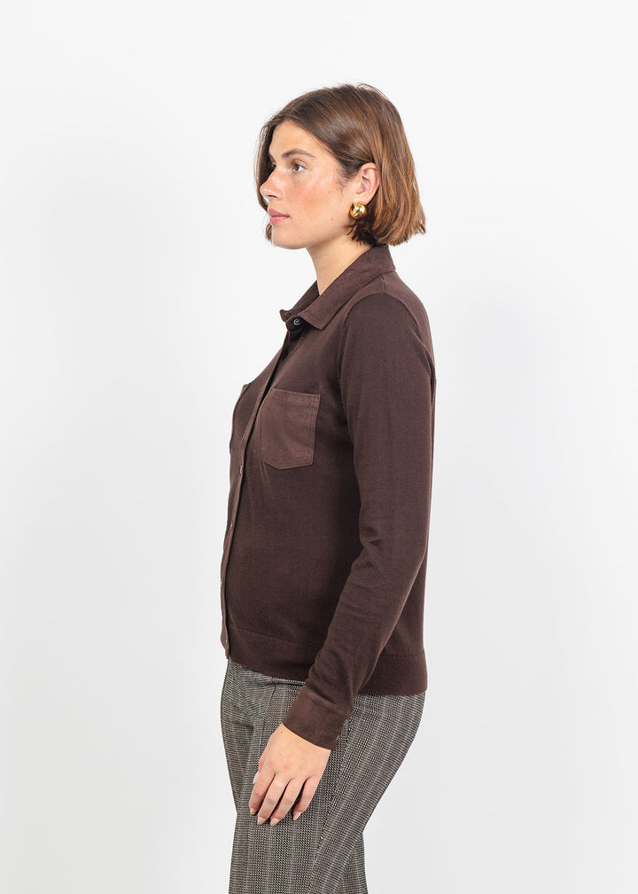 J Society Suede Trim Button Down in Coffee Bean available at Barbara Katz