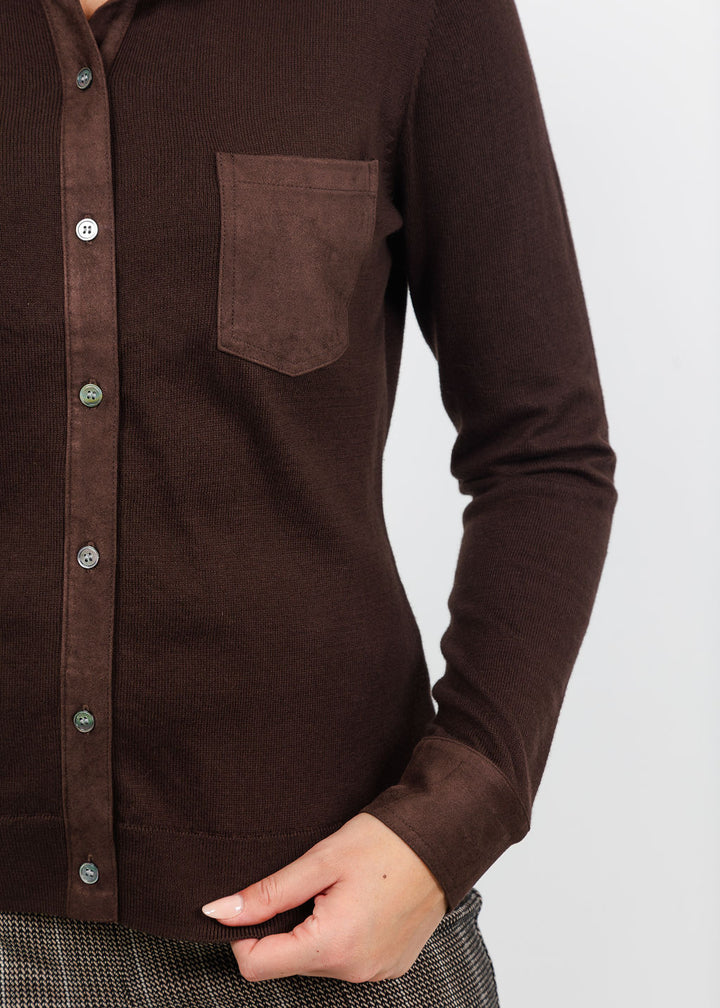 J Society Suede Trim Button Down in Coffee Bean available at Barbara Katz