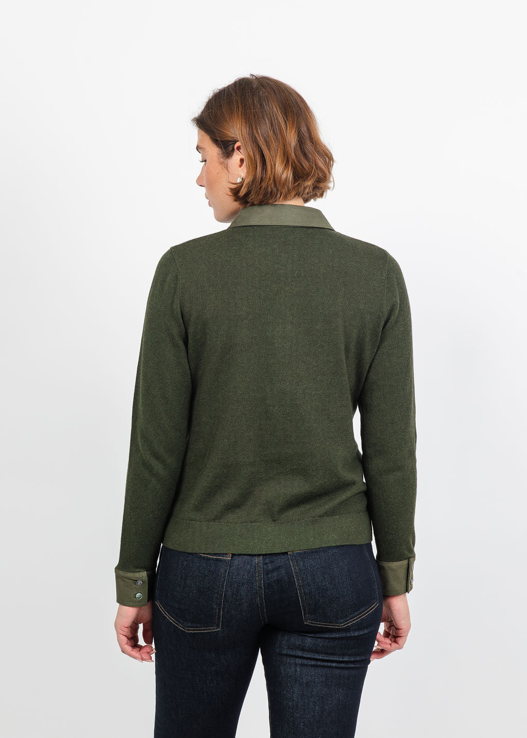 J Society Suede Trim Button Down in Military available at Barbara Katz