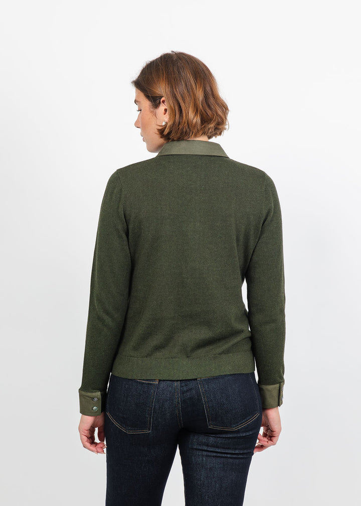 J Society Suede Trim Button Down in Military available at Barbara Katz