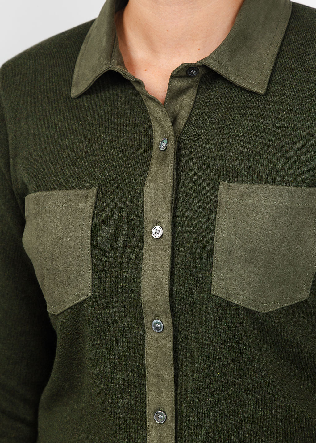 J Society Suede Trim Button Down in Military available at Barbara Katz