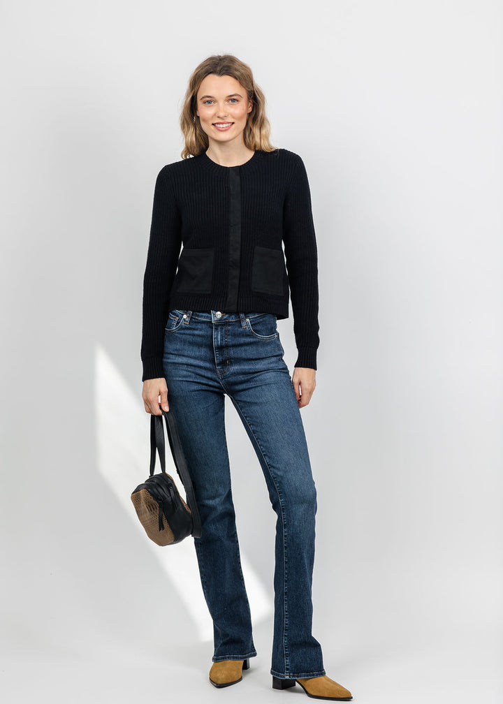 J Society Suede Trim Shaker Cardigan in Black available at Barbara Katz
