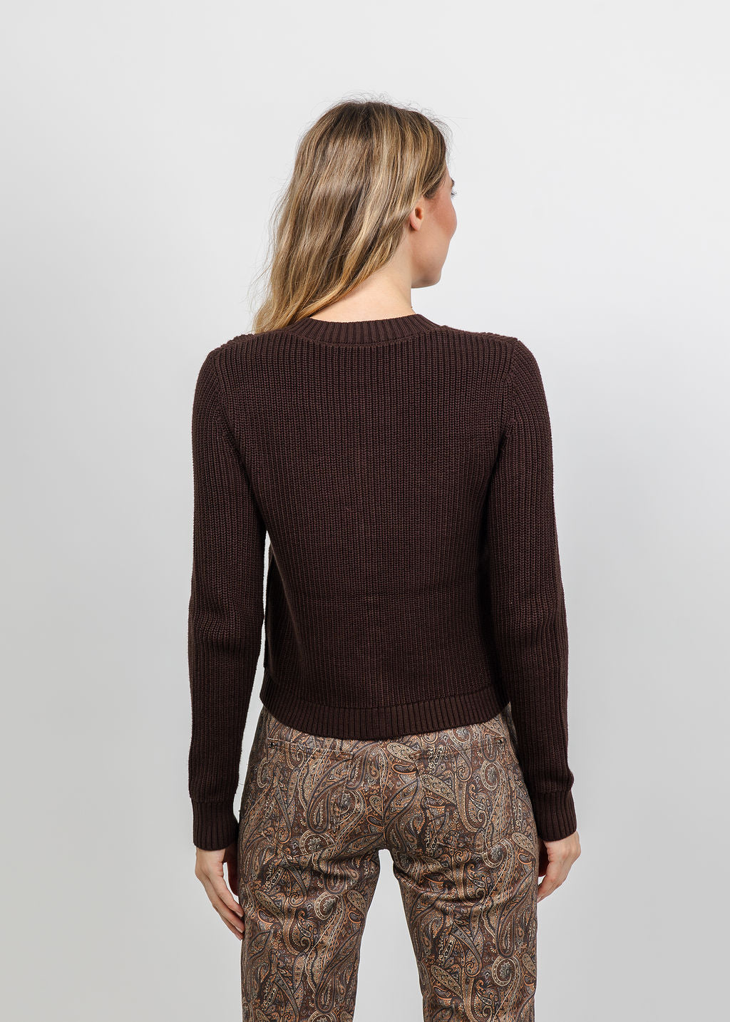 J Society Suede Trim Shaker Cardigan in Coffee Bean available at Barbara Katz