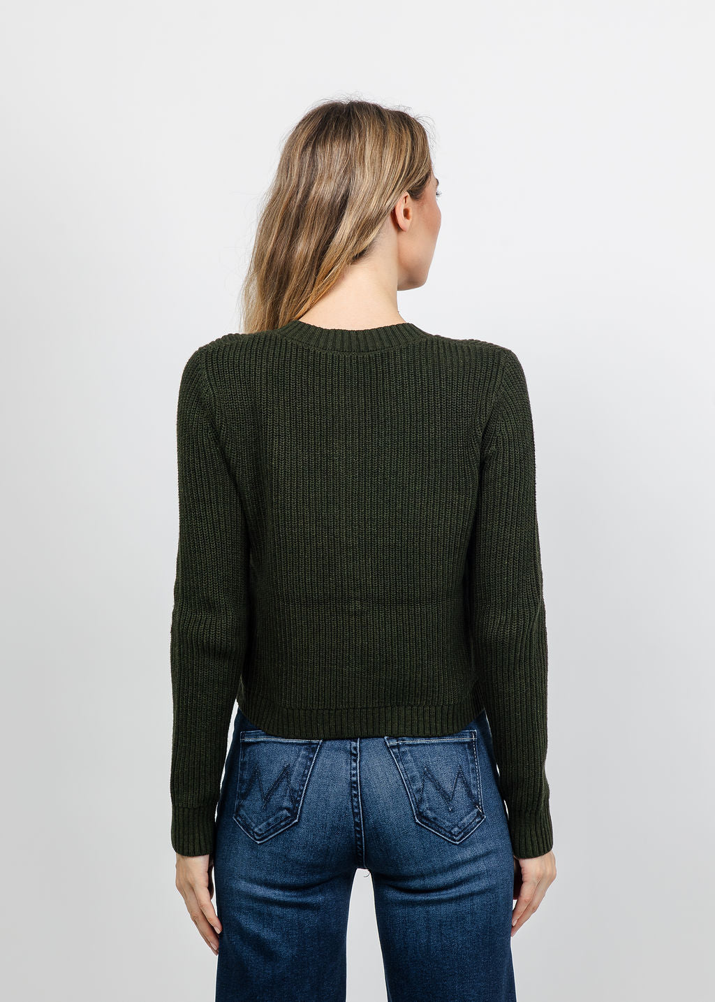 J Society Suede Trim Shaker Cardigan in Military available at Barbara Katz