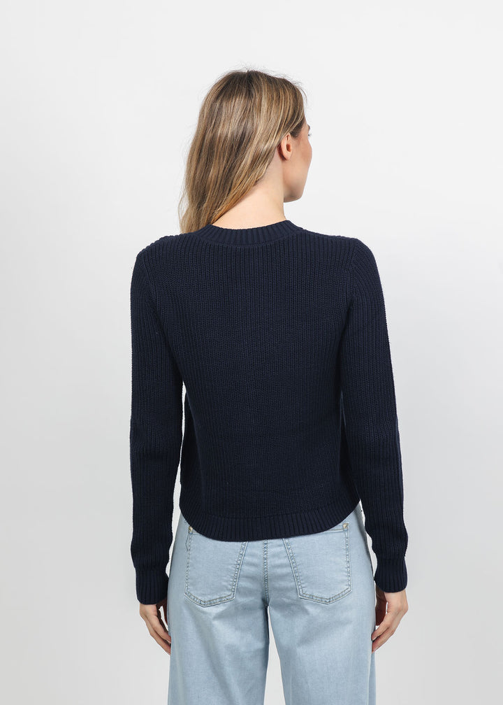 J Society Suede Trim Shaker Cardigan in Navy available at Barbara Katz