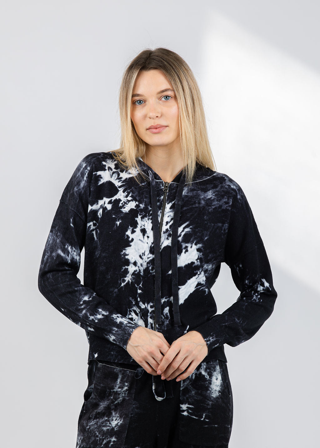 J Society Tie-Dye Zip Up Sweater in Black available at Barbara Katz