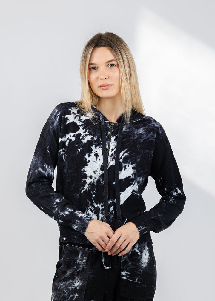 J Society Tie-Dye Zip Up Sweater in Black available at Barbara Katz