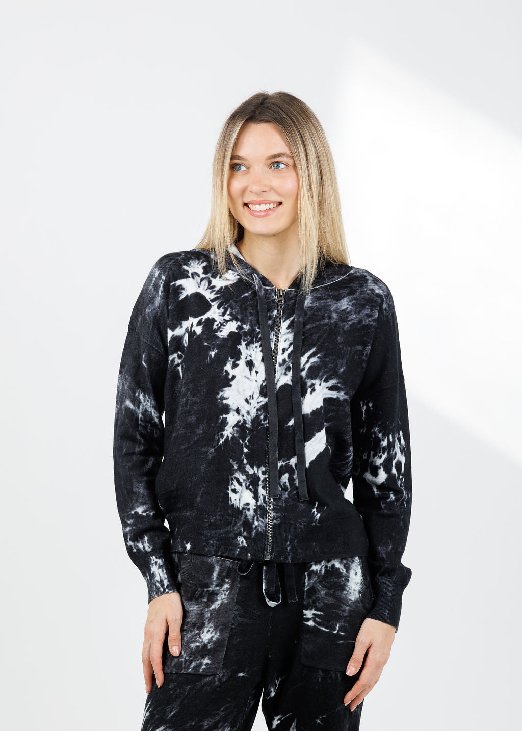 J Society Tie-Dye Zip Up Sweater in Black available at Barbara Katz