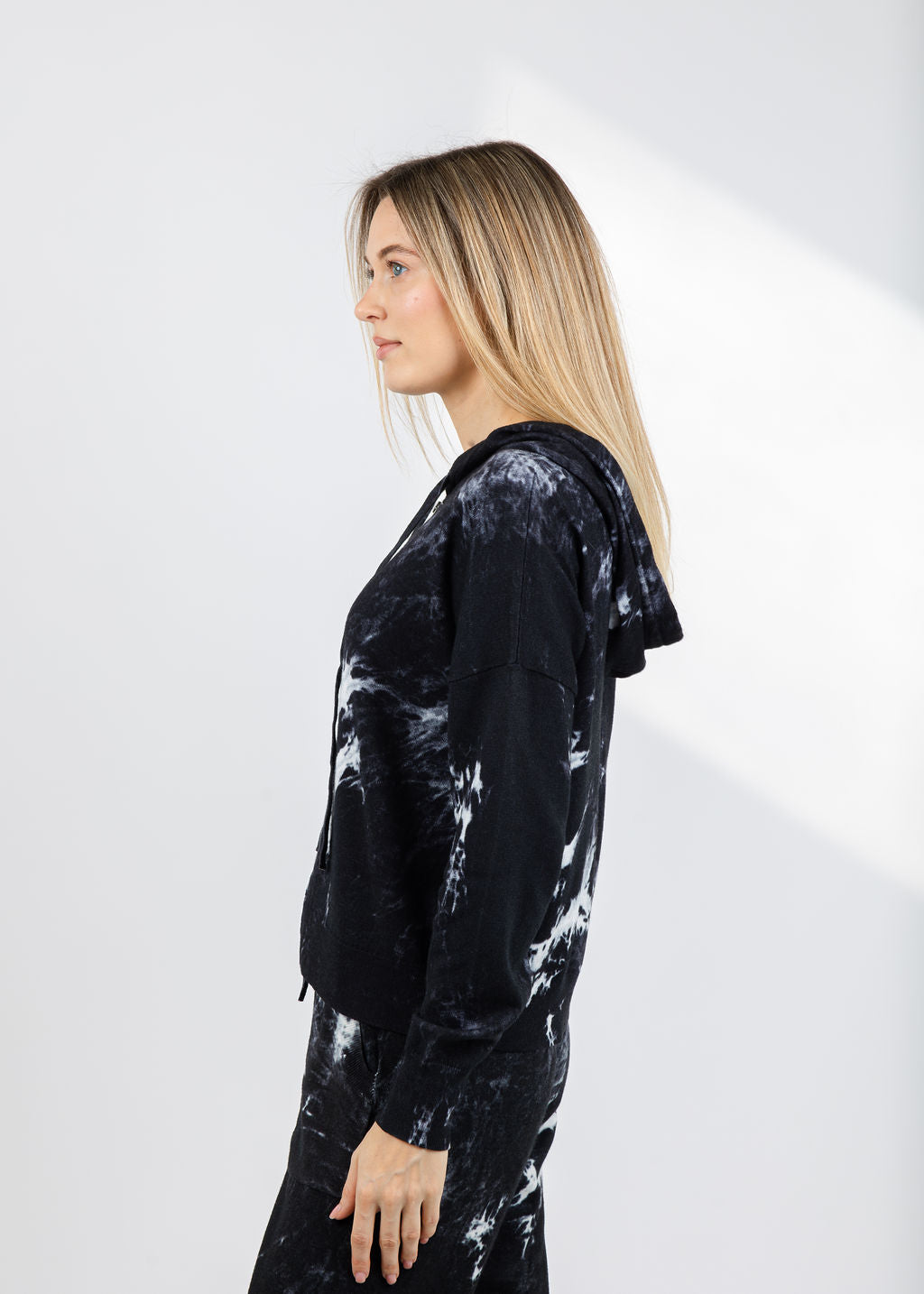 J Society Tie-Dye Zip Up Sweater in Black available at Barbara Katz