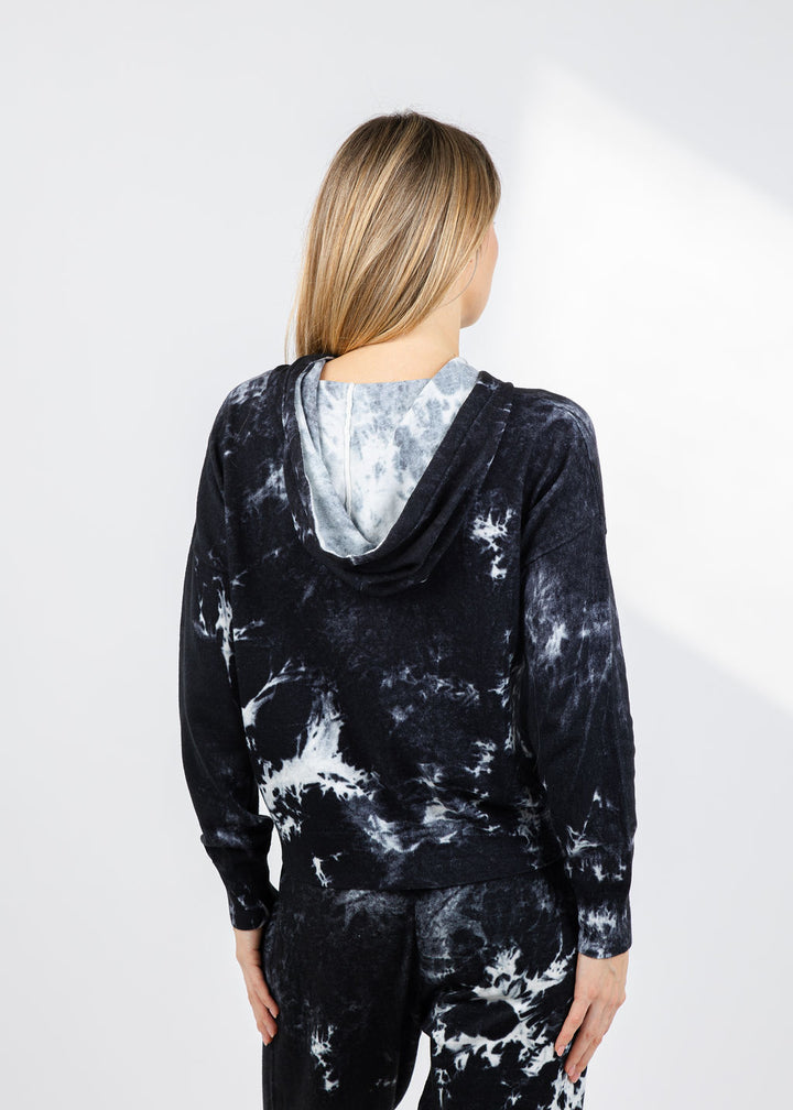 J Society Tie-Dye Zip Up Hoodie Sweater in Black available at Barbara Katz