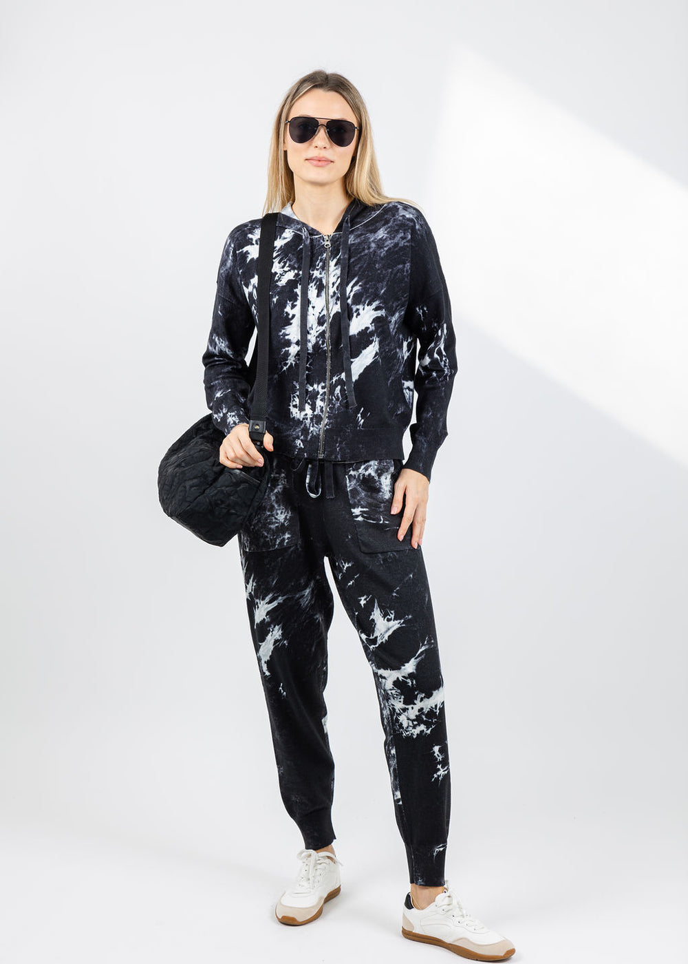 J Society Tie-Dye Zip Up Sweater Hoodie and Joggers in Black available at Barbara Katz