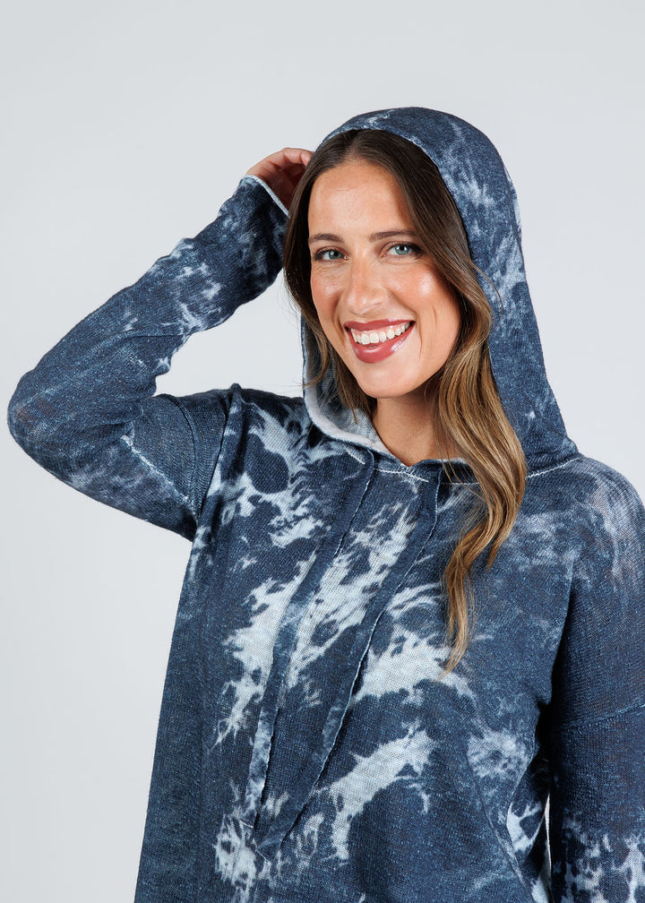 J Society Tie Dye Hoodie in Denim available at Barbara Katz