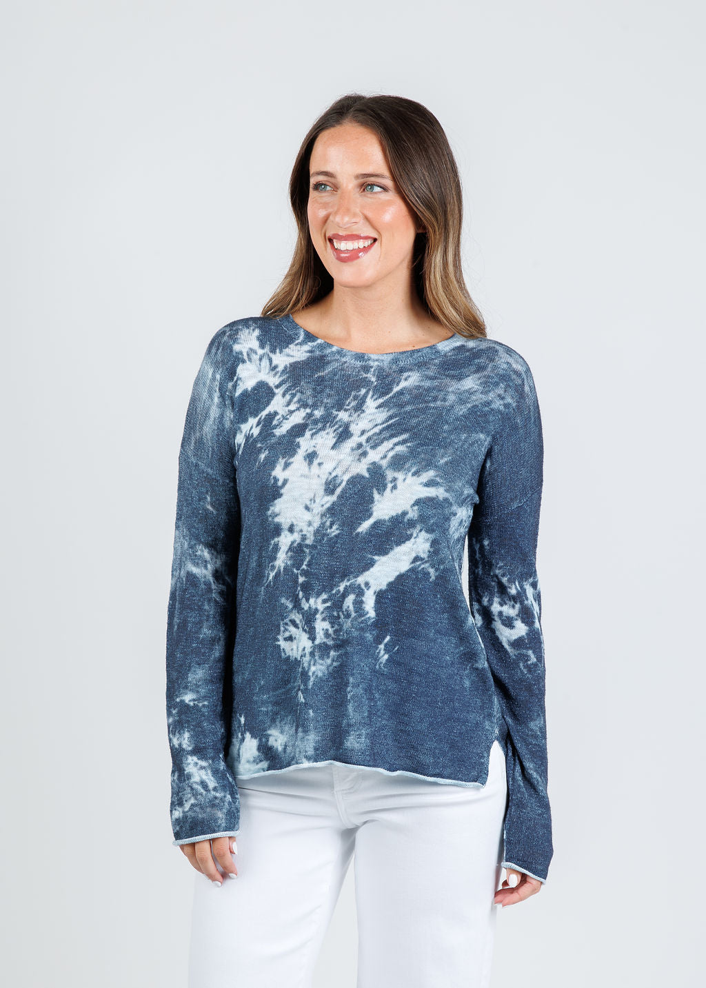 J Society Tie Dye Long Sleeve Crew Sweater in Denim available at Barbara Katz