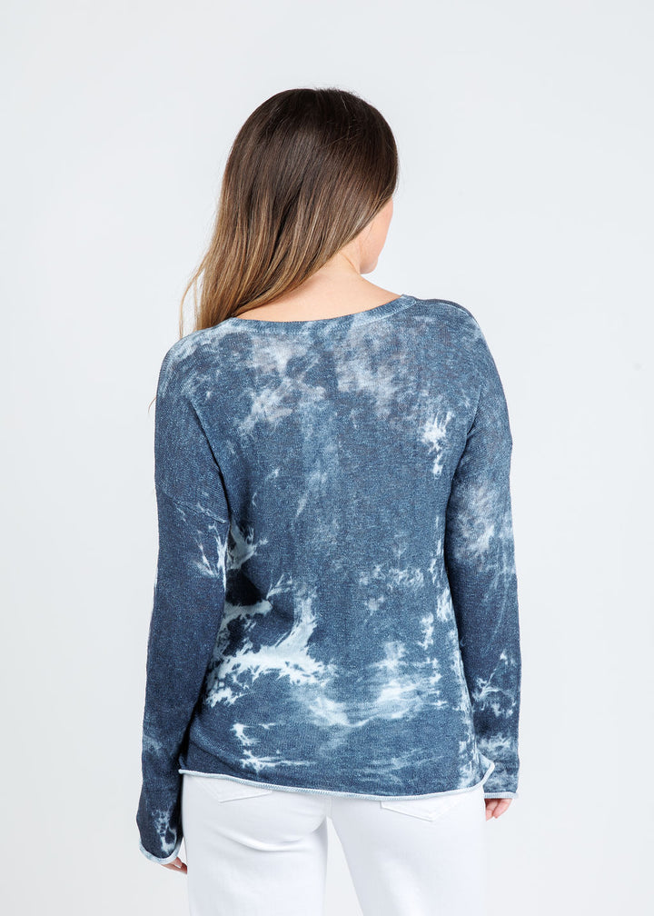 J Society Tie Dye Long Sleeve Crew Sweater in Denim available at Barbara Katz