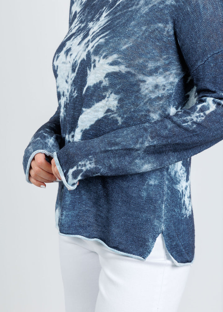 J Society Tie Dye Long Sleeve Crew Sweater in Denim available at Barbara Katz