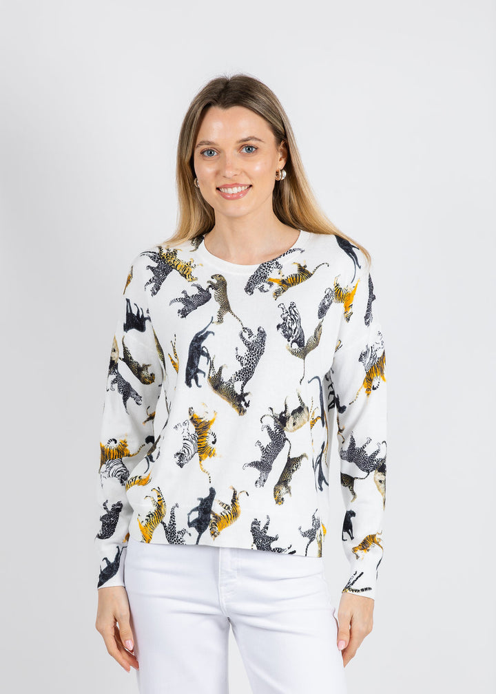 J Society Tiger Crew Sweater in White available at Barbara Katz