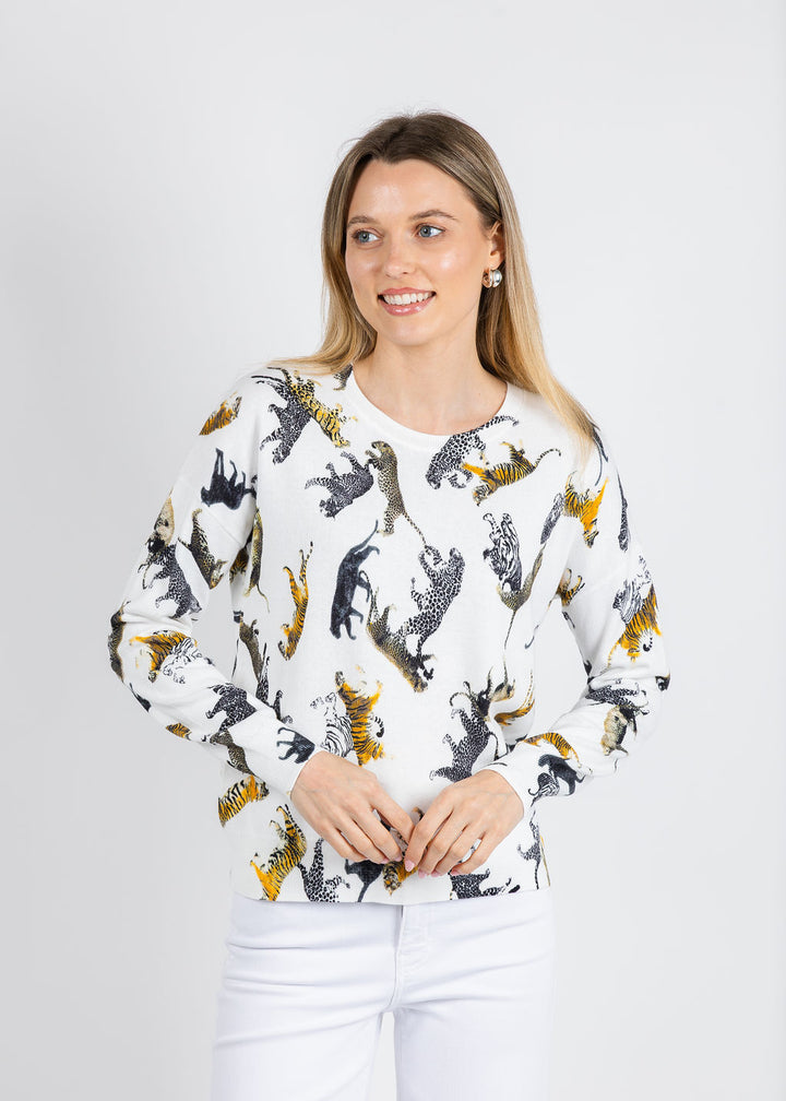 J Society Tiger Crew Sweater in White available at Barbara Katz