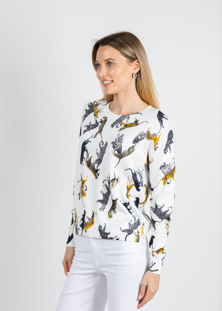 J Society Tiger Crew Sweater in White available at Barbara Katz
