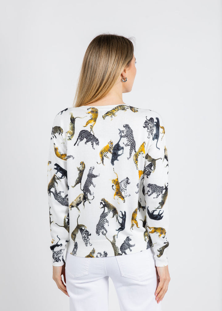 J Society Tiger Crew Sweater in White available at Barbara Katz